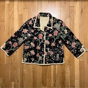 Vintage Womens Reversible Large Floral Multicolor Yellow Jacket